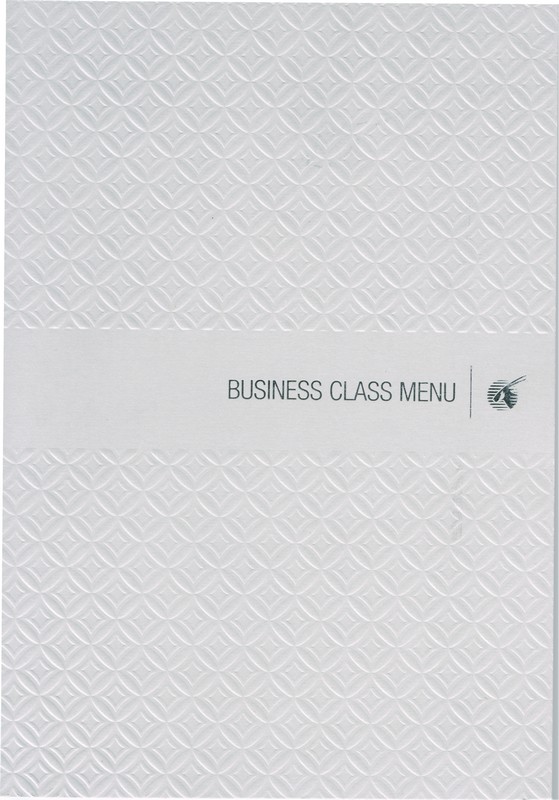 Menu Business-Class an Bord von QR 302 HEL-DOH