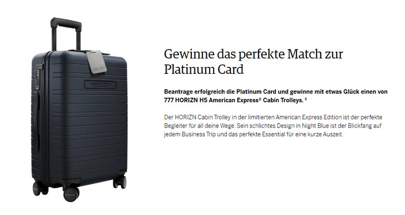 Gewinnt einen von 777 American Express Horizonj Board Trolleys im Wert von 380 EUR