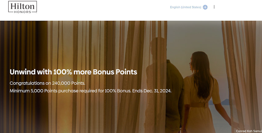 100% Bonus beim Kauf Hilton Honors Punkten bis 31.12.2024